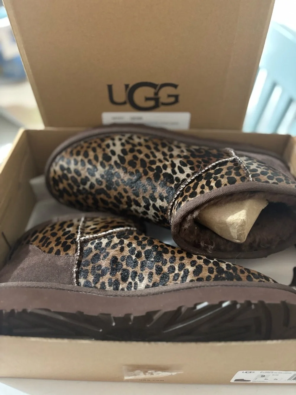 NEW- never worn UGG Leopard Print Brown Mini Boot - Picture 1 of 5